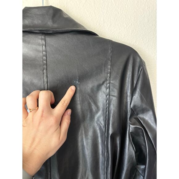 Vintage y2k 90s Jennyfer J black faux leather pleather short trench coat jacket - Picture 6 of 10